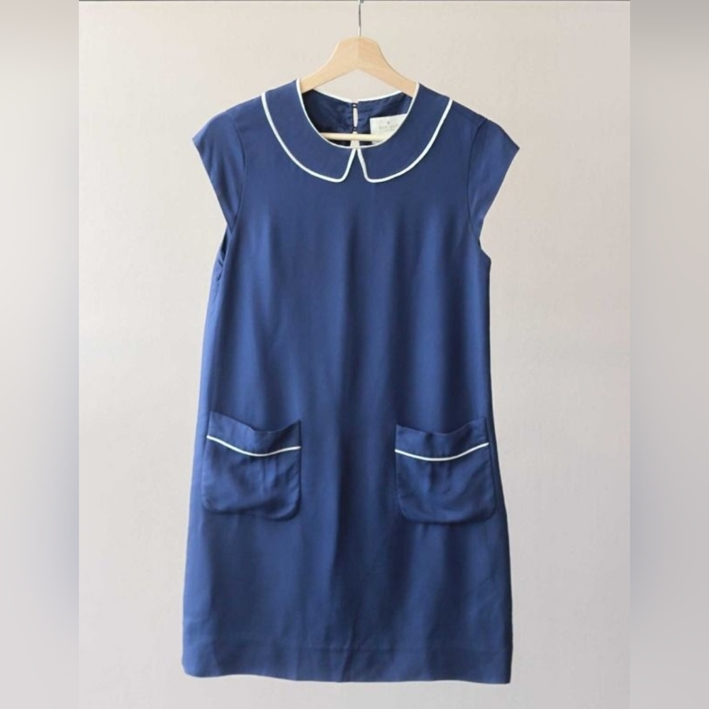 Kate Spade Thelma Peter Pan Colar Dress Navy Blue With Pockets Size 8